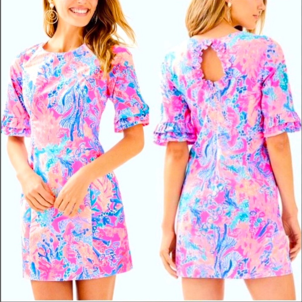 LILLY PULITZER Fiesta Sheath Pascha Hot Pink Aquadesiac Ruffle Dress
Size 0 - Picture 1 of 16